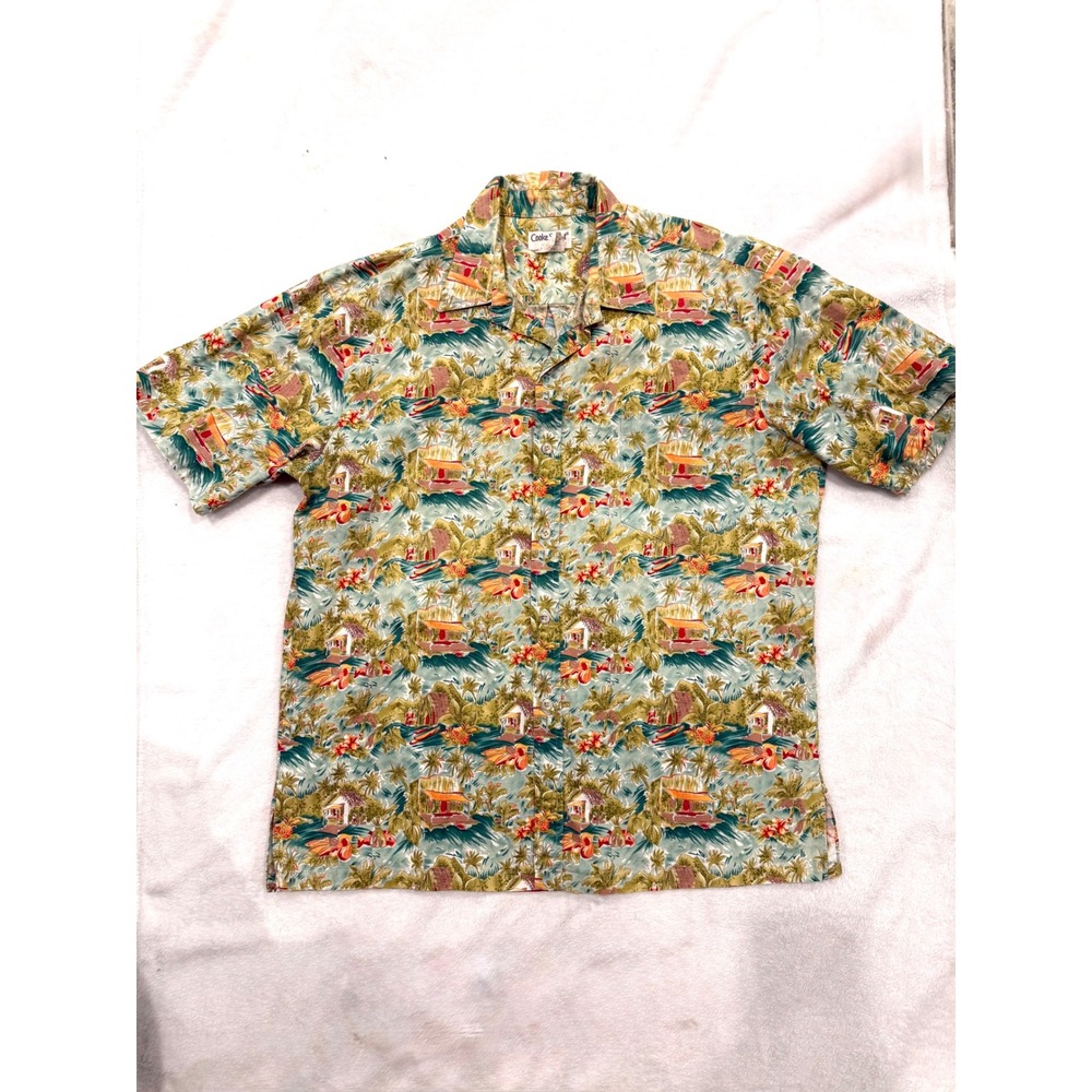 Vintage Cooke Street Honolulu Hawaiian Shirt XL Green Tropical Island Print USA